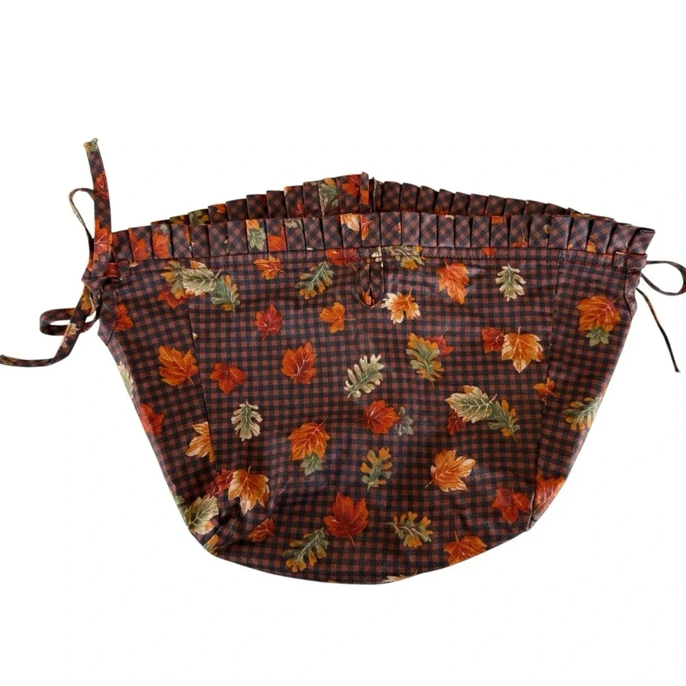 Longaberger Fall Leaves Basket Liner Autumn Plaid Ruffled Tie-On Fabric Liner